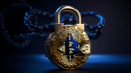 Bitcoin Blockchain Security Lock - obrazy, fototapety, plakaty