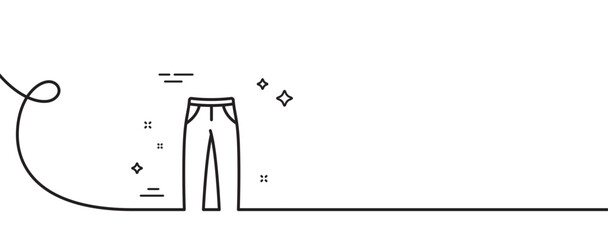 Pants line icon. Continuous one line with curl. Trousers wear sign. Fabric jeans symbol. Pants single outline ribbon. Loop curve pattern. Vector