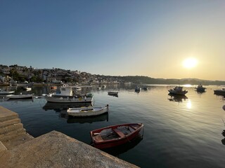 Fototapeta premium Beautiful seaside view of the port of Koroni fishing village in Messenia, Greece