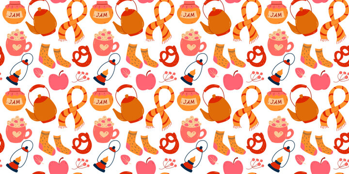 Colorful cozy autumn seamless pattern.