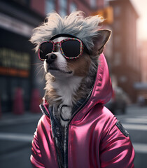 Modern fashion dog on street
