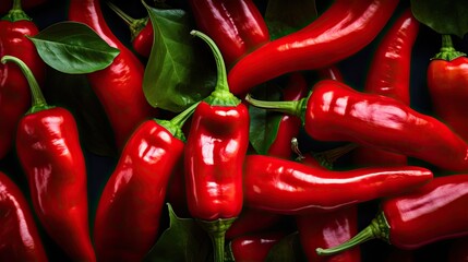 Close up of red chili pepper covered in full screen. Concept of healthy eating and dieting. Vegan and vegeterian food. Illustration for banner, cover, brochure, advertising, marketing or presentation.