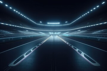 Fototapeta na wymiar Race Track Arena with Spotlights Empty Racing track, AI generated