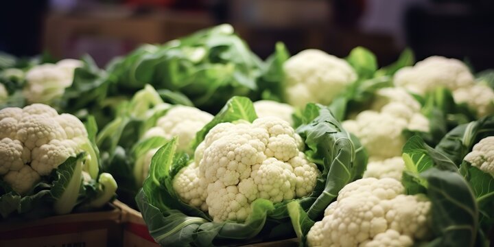 AI Generated. AI Generative. Fresh green white eco organic cauliflower vegetable food. Store promotion background. Graphic Art