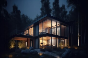 Modern luxury villa exterior in minimal style, AI generated