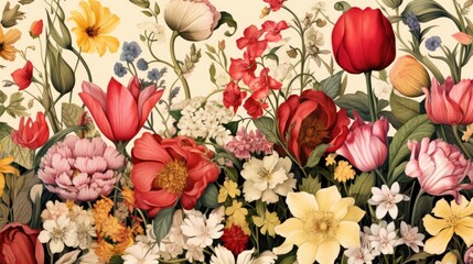 Fototapeta premium A vintage botanical illustration comes to life with intricate floral patterns.