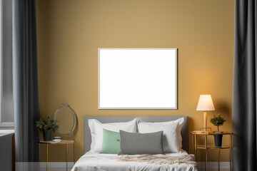 blank white photo frame or canvas for mockup on the bedroom
