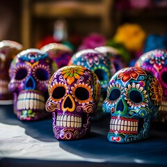 Painted human skull for the Day of the Dead in Mexico