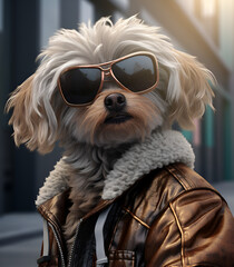 Modern fashion dog on street