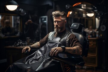 Fototapeta na wymiar Talented Male Barber Crafting Trendy Haircut in Modern Barber Shop.
