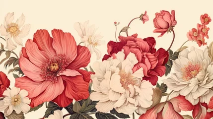 Fotobehang A vintage botanical illustration comes to life with intricate floral patterns. © Galib