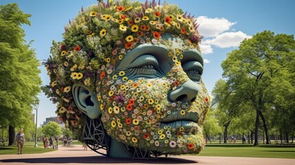 A city park transformed into an outdoor art gallery of floral sculptures.
 - obrazy, fototapety, plakaty