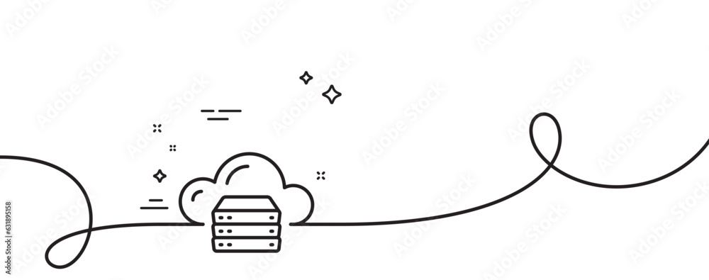 Poster cloud computing server line icon. continuous one line with curl. internet data storage sign. file ho