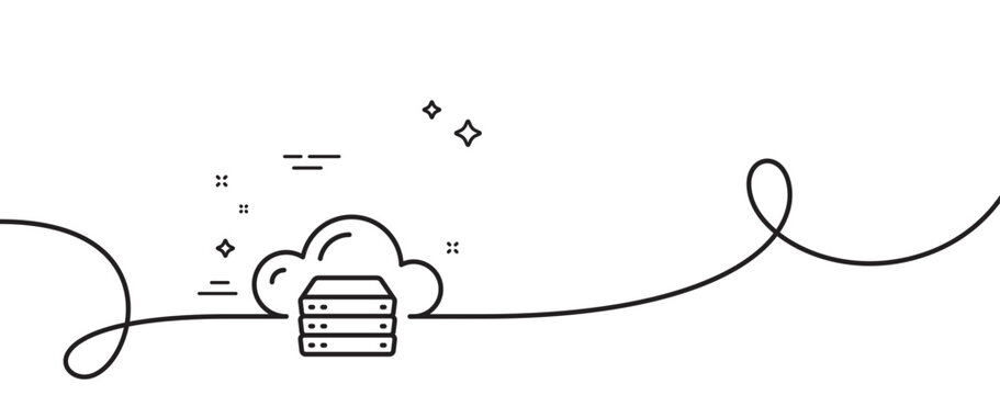 Cloud computing server line icon. Continuous one line with curl. Internet data storage sign. File hosting technology symbol. Cloud server single outline ribbon. Loop curve pattern. Vector