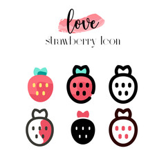vector set of strawberry icon with six different styles, beautiful colors, flat designs, valentines day, love