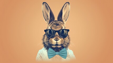A hipster bunny with a beard and suspenders.