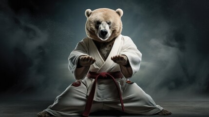 A karate master bear in a gi.