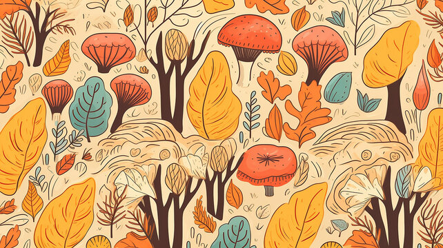 autumn leaves and branches background, abstract soft color softpastel bright colors, fall pattern © kichigin19