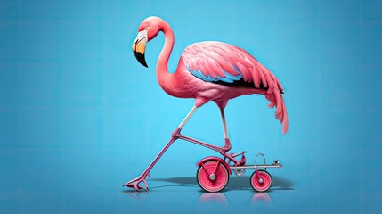 A graceful flamingo with roller skates