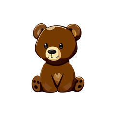 Brown teddy bear clipart vector illustration. Cute bear child sitting on white background with a smile.
