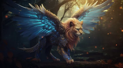 Fotobehang A fairy lion with shimmering wings. © Galib
