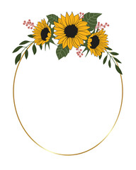 Sunflower oval border vector, decorative sunflower frame