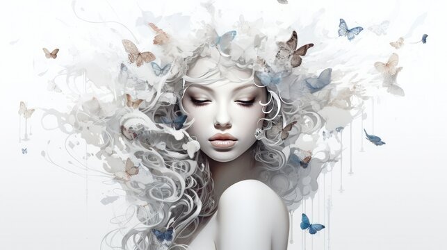 White hair girl portrait abstract background © Galib