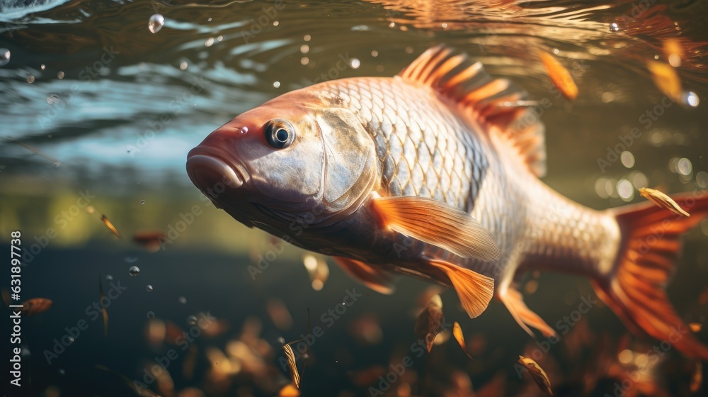 Wall mural carp fish in the water