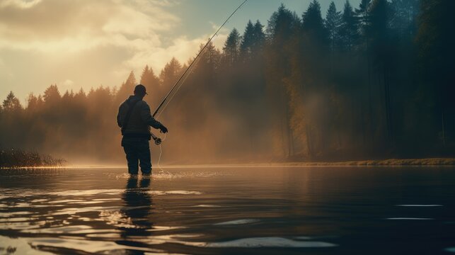 fisherman fishing with a fishing rod