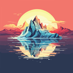 Melting glacier with sun light flat design