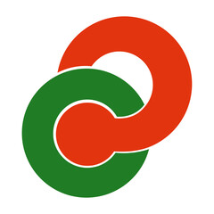 Green with orange logo; puzzle fitting together; abstract logo.