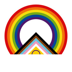 Logo in the colors of the rainbow; pride rainbow.