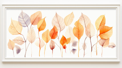 white background blank frame with yellow leaves in autumn light minimalism style