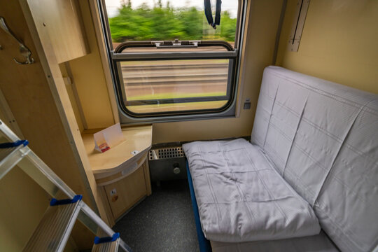 Interior of sleeping coach of seasonal night train from Bohumin to Leba and Hel