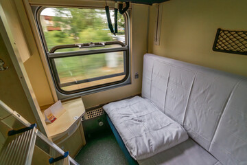 Interior of sleeping coach of seasonal night train from Bohumin to Leba and Hel - obrazy, fototapety, plakaty