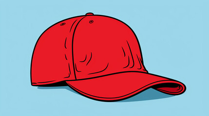 Plain Red Baseball Cap or Hat Against a Blue Background - Generative AI