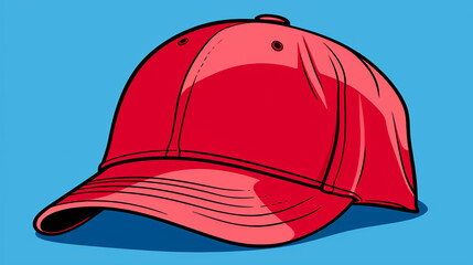 Plain Red Baseball Cap or Hat Against a Blue Background - Generative AI