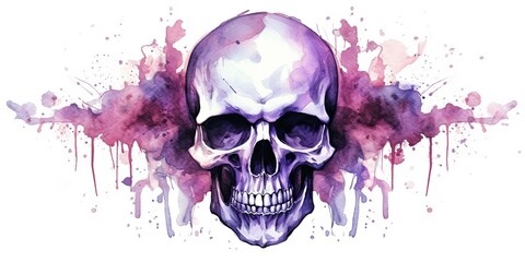 AI Generated. AI Generative. Vintage retro hand drawn paint drawing watercolor skull skeleton human head. Graphic Art