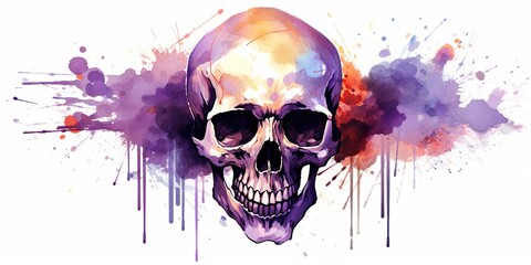 AI Generated. AI Generative. Vintage retro hand drawn paint drawing watercolor skull skeleton human head. Poster deciration background