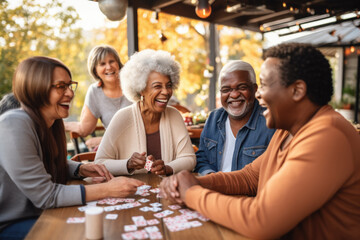 Golden Years Get-Together: Seniors Laughing Over Board Games