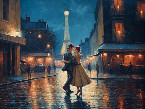 midnight Waltz in Paris with Eiffel Tower Glimmer, generative ai
