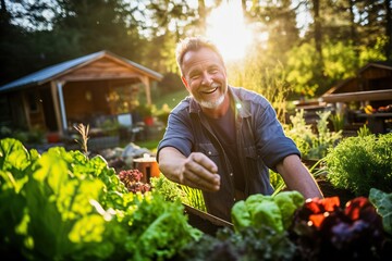 Working at the community garden, ecofriendly lifestyle, generative ai