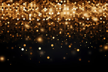 Gold sequin on black background, luxury brilliant modern backdrop with bokeh