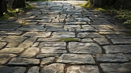 Old stone road cobblestone. Created with Generative Ai technology.