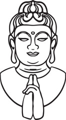 Buddha face isolated on white. Esoteric vintage vector illustration. Indian, Buddhism, spiritual art.
