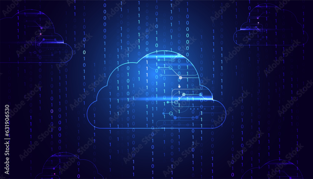 Poster abstract, cloud and binary concepts digital storage on the internet advanced security on a beautiful