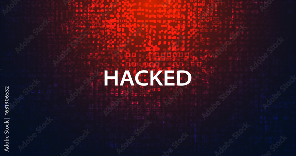 Poster abstract binary signal or are warned hacked by viruses, malware or hackers on a red digital backgrou