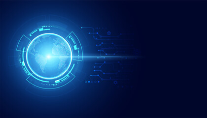 Abstract globe, digital, circle, modern and circuit board, on beautiful blue background, hi-tech, futuristic.
