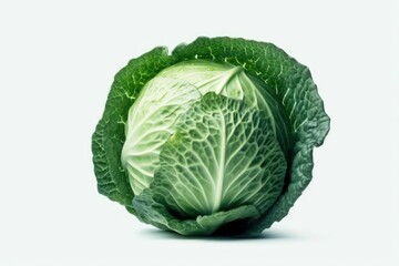 Fototapeta premium Green cabbage is seen alone on a white background. Generative AI