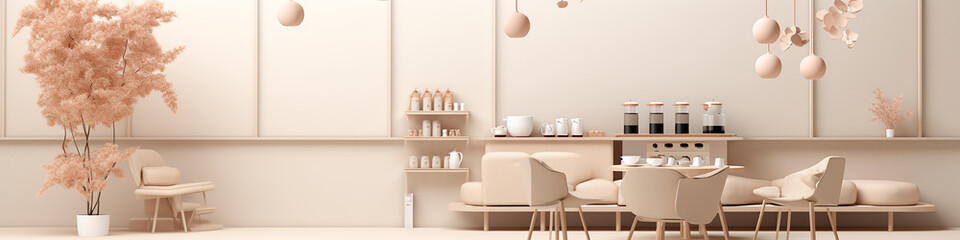 cafe interior, drawing flat graphics background minimalism pink delicate background